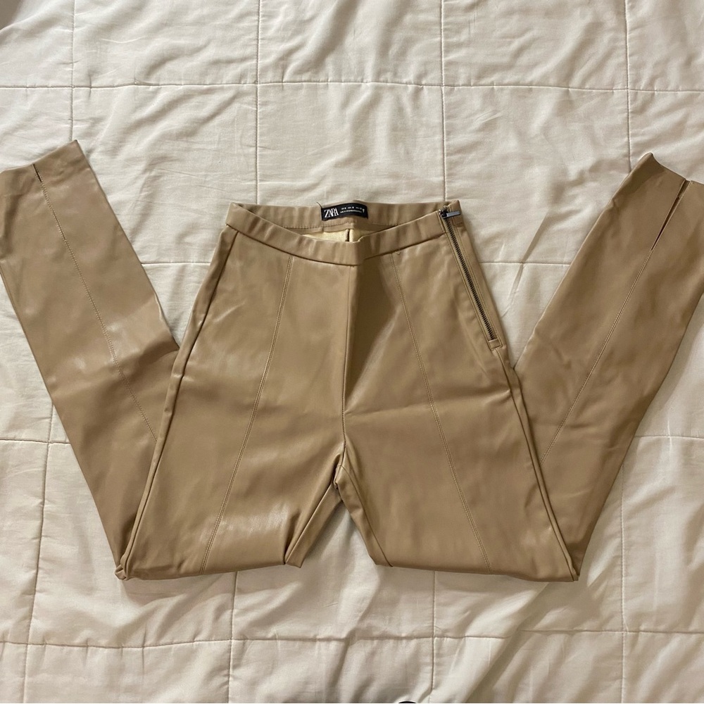 Zara Leather Tan Pants